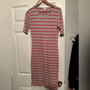 Lularoe julia grey red striped dress- Sz. XS